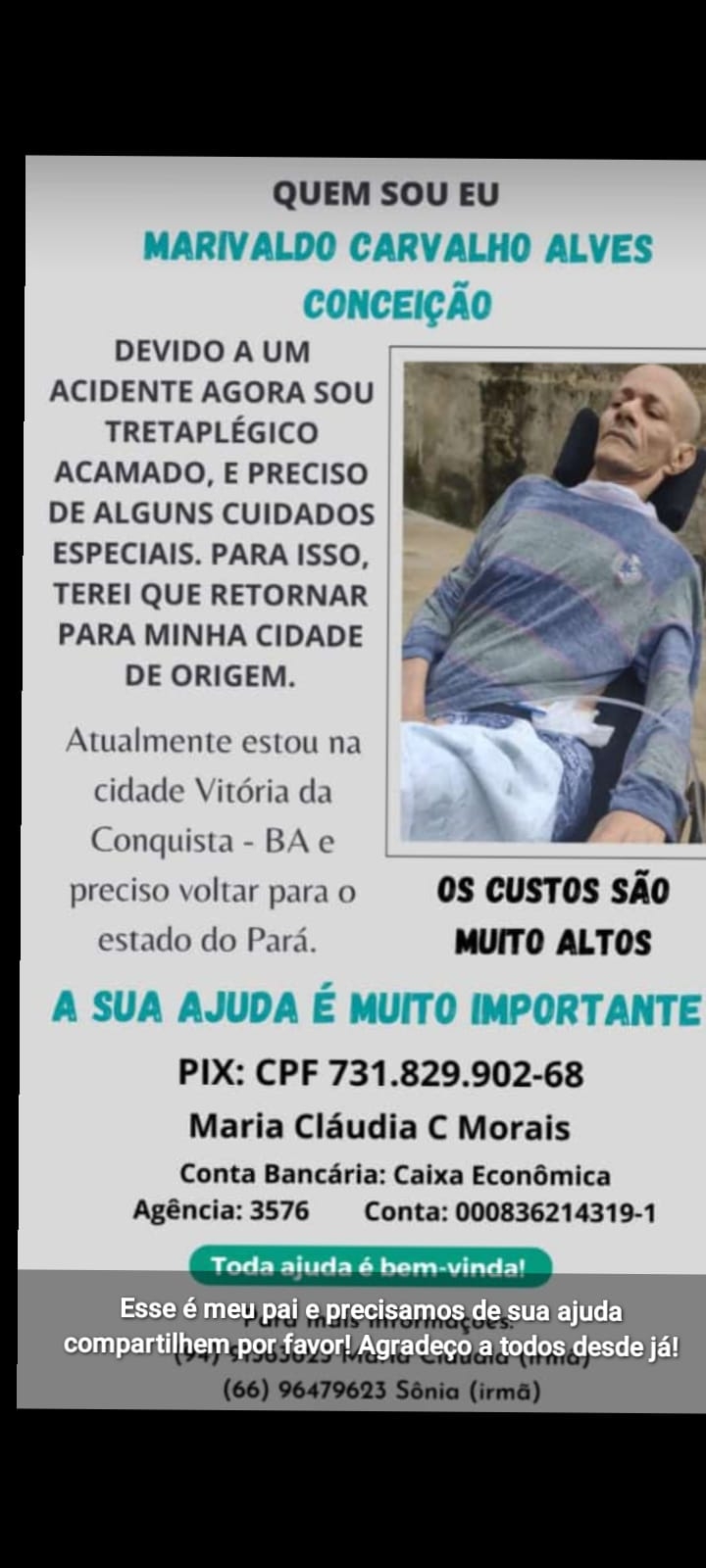 Vaquinha Online - Vamos ajudar marivaldo carvalho Alves conceicao
