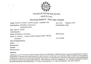 Santa Maria/RS - Meu quarto foi saqueado na universidade; perdi tudo