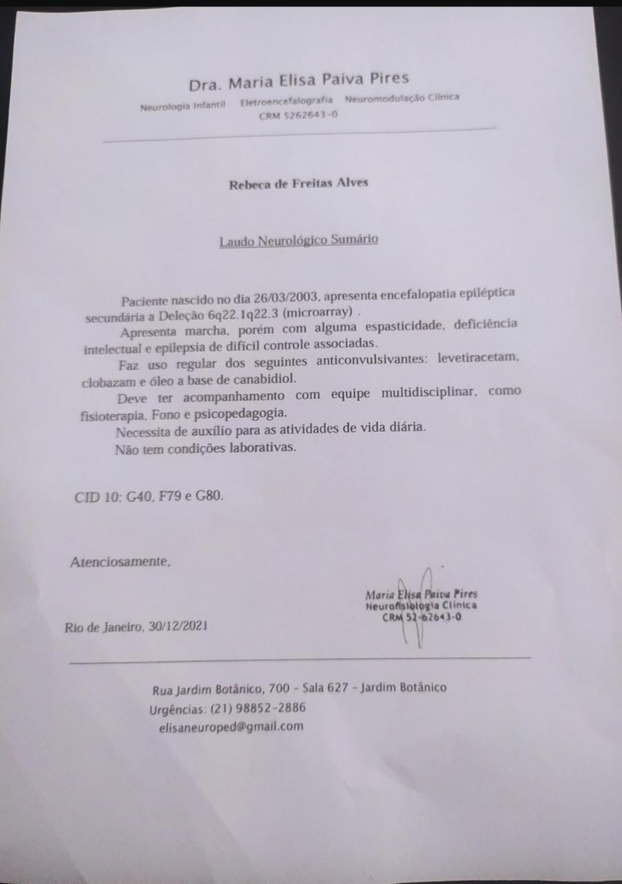 Duque de Caxias/RJ - QUALIDADE DE VIDA PARA REBECA