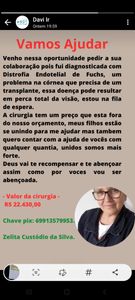 Arrecadação cirurgia córnea Minha sogra....