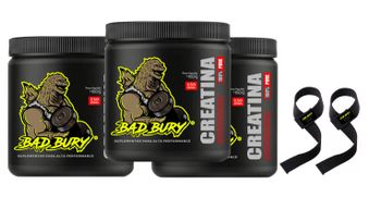 3 potes de Creatina 450g + Strap da marca Bad Bury.