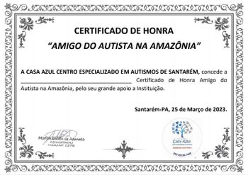 Certificado de Honra Amigo do Autista 